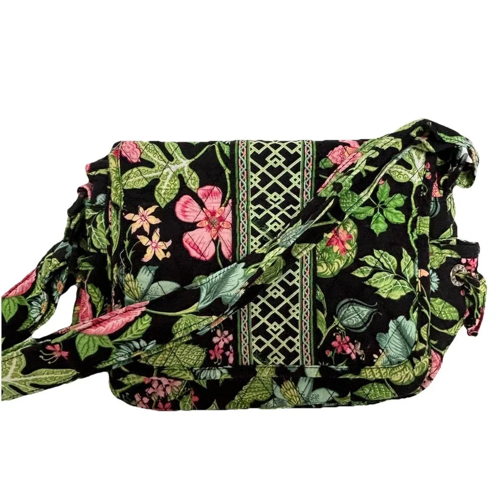 Vera Bradley Lindsay Botanica Crossbody Bag Green Black Floral‎ Shoulder Purse